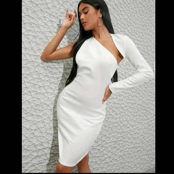 White Cut Out, One Sleeve Dress in Sizes S, M-Sold, L - Picture 4 of 6